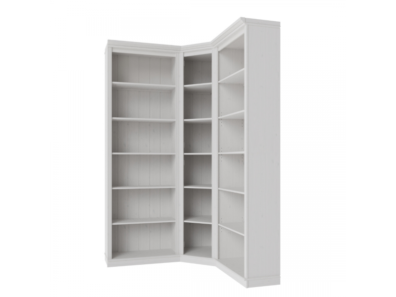 Kit com 3 estantes para canto em Madeira Maciça com 3 peças– Na cor branco lavado | Coleção Biblioteca